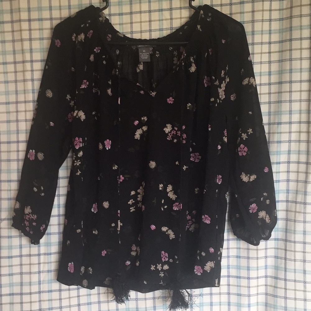 Black floral see-through blouse